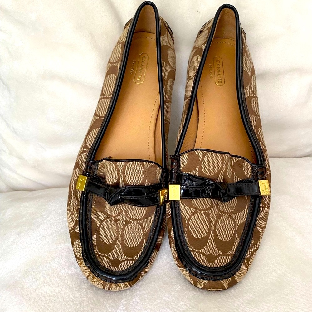 Coach Signature Canvas Brown & Black Flats Loafers